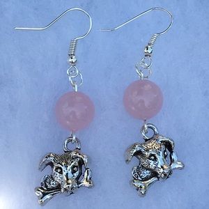 Pink Rose Quartz Puppy Dog Earrings